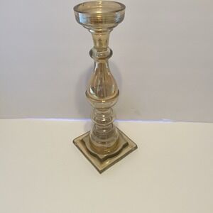 Vintage Orange Iridescent Candle Holder Segmented Glass‎ Pillar Taper 12" Tall